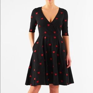 Black Cotten knit  dress heart embroidered